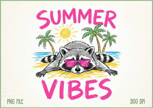 Download Summer Vibes Raccoon Beach Vacation PNG - Summer vibes Collection
