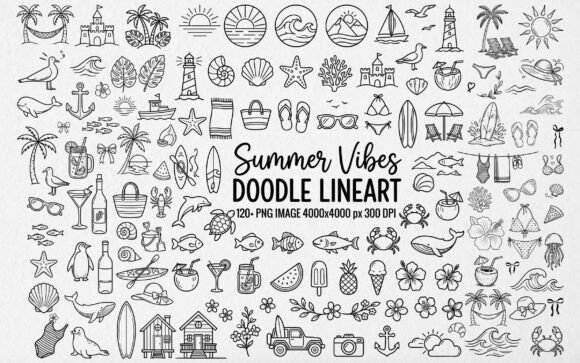 Download 120+ Summer Vibes Doodle Line Art PNG - Summer vibes Collection